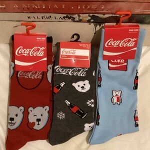 Coca Cola Men's Socks - Red, Gray, and Light Blue